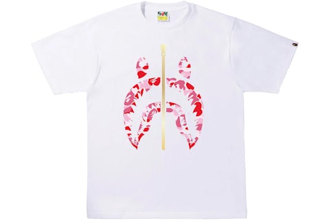 BAPE ABC Camo Gold Zip Shark Tee White/Pink Men's US
