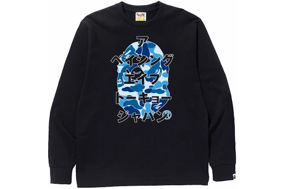 BAPE ABC Camo Japanese Letters Long Sleeve Tee Black/Blue