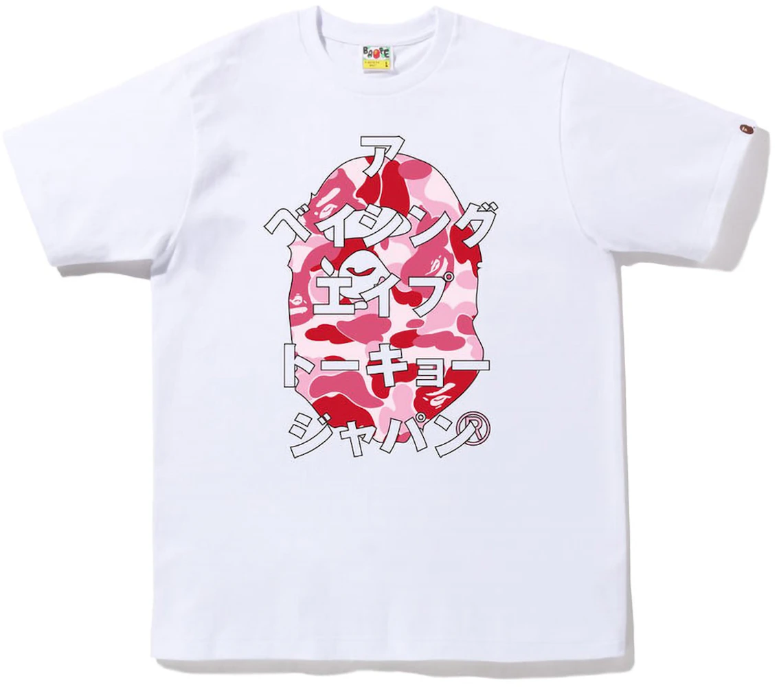 BAPE ABC Camo Japanese Letters Tee White Pink Men's - SS22/SS23 - US