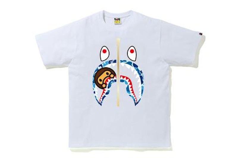 Pre-owned Bape Men's Abc Camo Milo Shark Tee Shirt In White/blue
