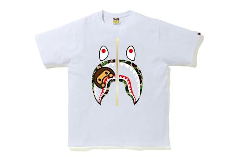 BAPE ABC Camo Milo Shark Tee White/Green Men's - SS20 - US