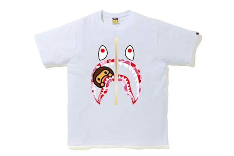 BAPE ABC Camo Milo Shark Tee White/Pink Men's - SS20 - US