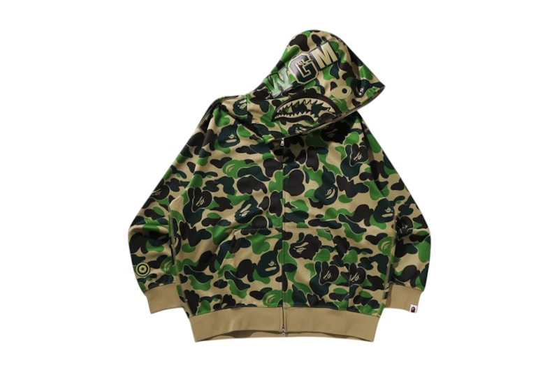 BAPE ABC Camo Rayon Relaxed Fit Shark Full Zip Hoodie Green Men's