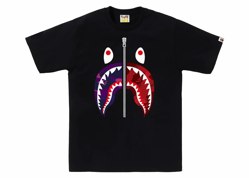 Pre-owned Bape Men's Abc Camo Rebuild Shark Tee Shirt In Black/purple