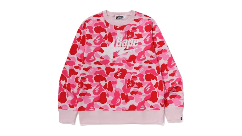 BAPE ABC Camo Rhinestone Sta Crewneck Sweatshirt Pink
