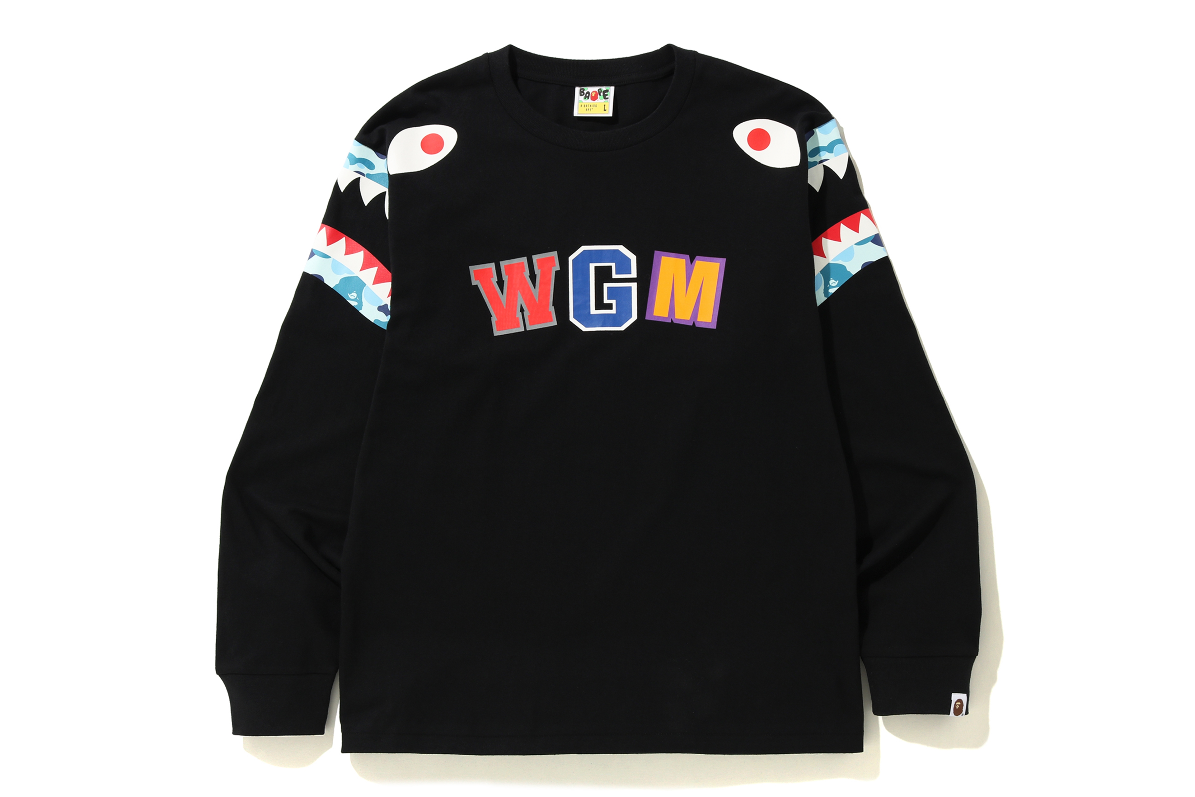 BAPE ABC Camo Shark Shoulder L/S Tee Black/Blue Men's - FW19 - US