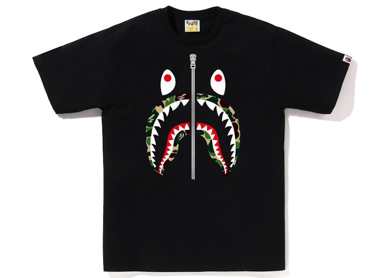 Pre-owned Bape Abc Camo Shark Silver Zip T-shirt Black/ Black/green In Multi