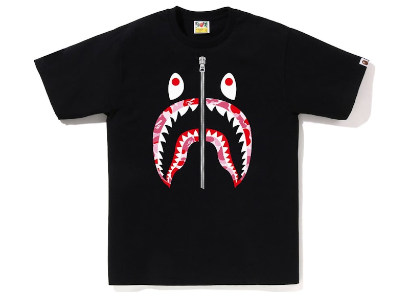 Pre-owned Bape Abc Camo Shark Silver Zip T-shirt Black/ Black/pink In Multi