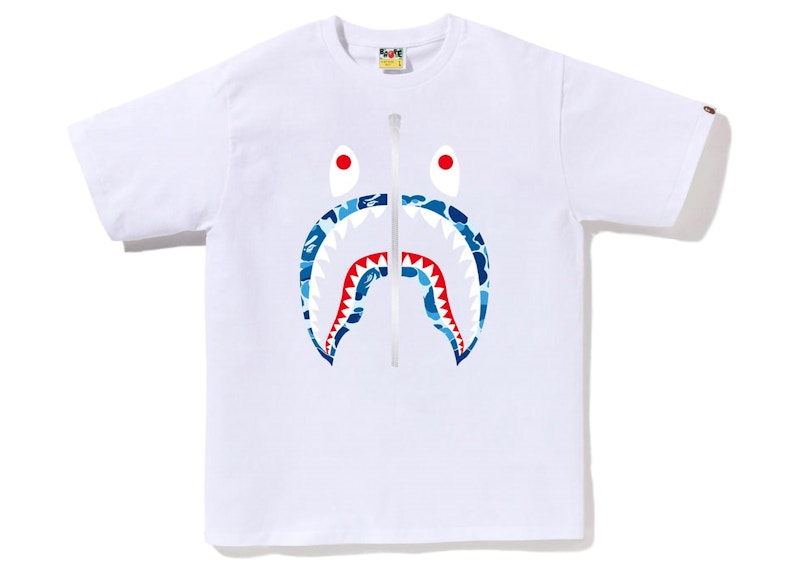 BAPE ABC Camo Shark Silver Zip Tee White/Blue Men's - SS23 - US