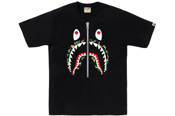BAPE ABC Tarnfarbe Shark Tee Schwarz/Grün/Silber