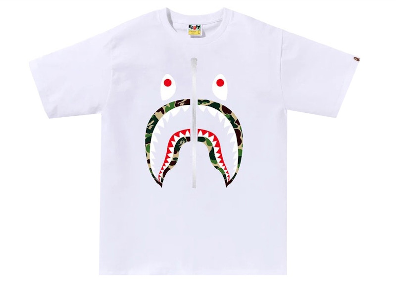 BAPE ABC Camo Shark Tee White/Green/Silver Men's - SS23 - US