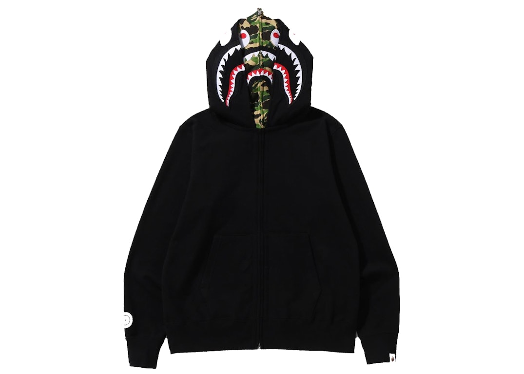 Pre-owned Bape Abc Camo Shark Wide Fit Full Zip Double Hoodie Black