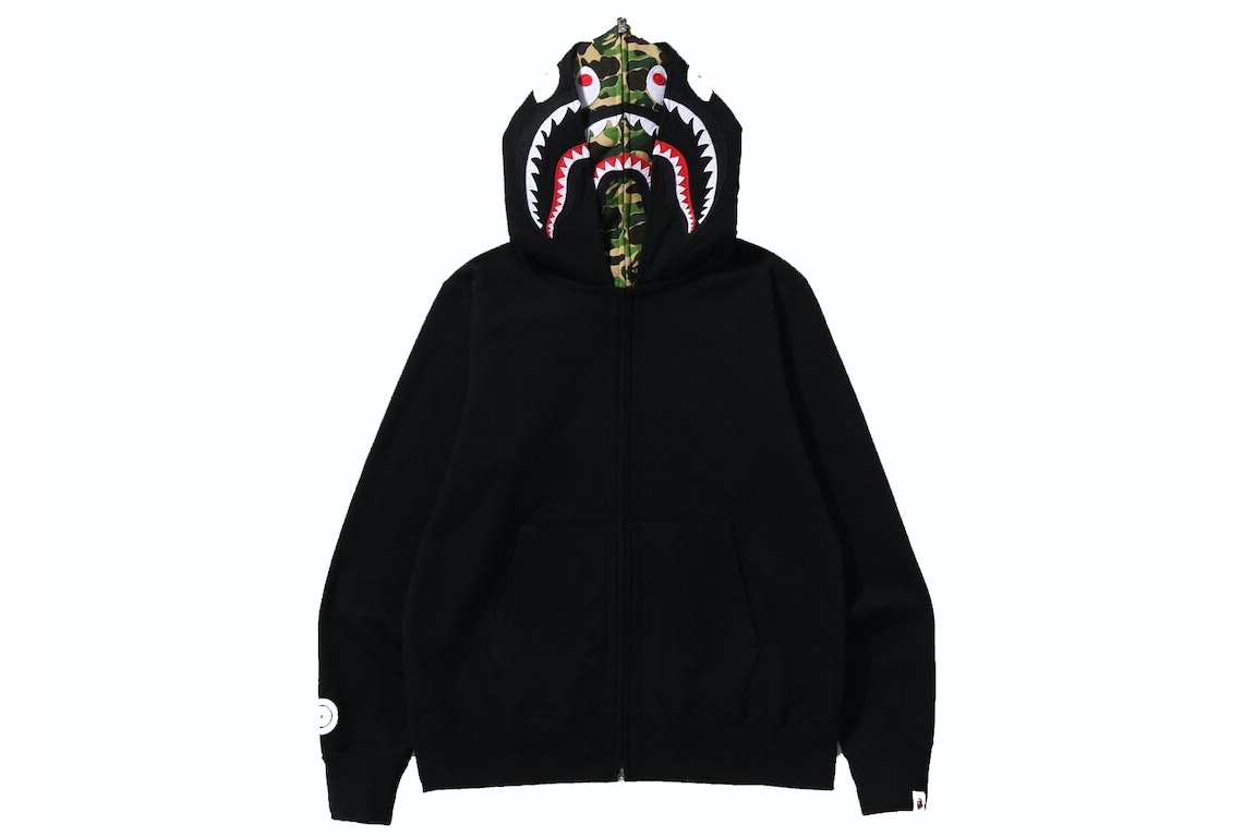 Pre-owned Bape Abc Camo Shark Wide Fit Full Zip Double Hoodie Black