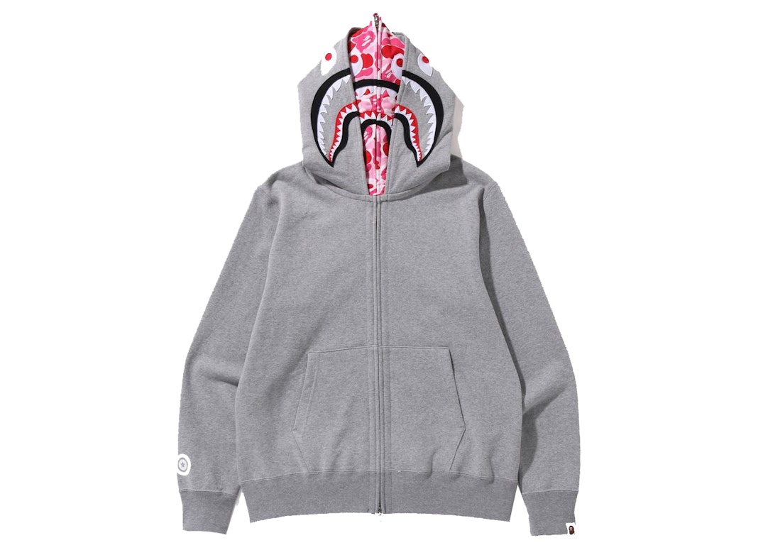 Pre-owned Bape Abc Camo Shark Wide Fit Full Zip Double Hoodie Gray