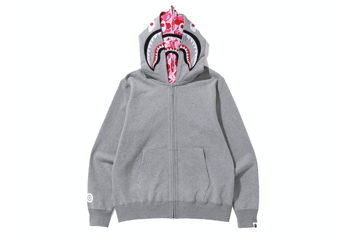 Pre-owned Bape Abc Camo Shark Wide Fit Full Zip Double Hoodie Gray
