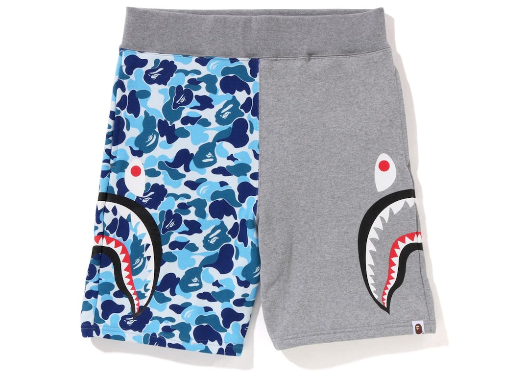 Pre-owned Bape Abc Camo Side Shark Sweat Shorts Blue/grey