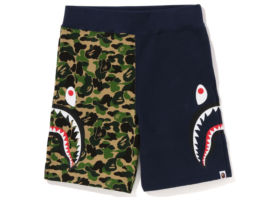 Pre-owned Bape Abc Camo Side Shark Sweat Shorts Green/navy