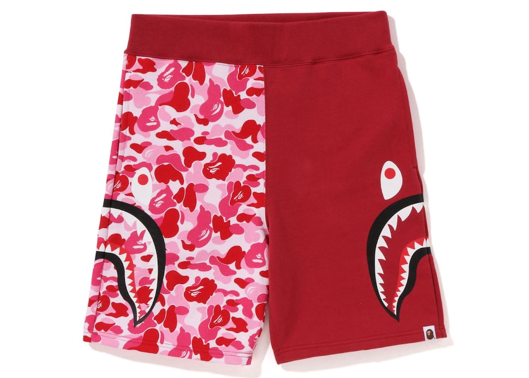 Pre-owned Bape Abc Camo Side Shark Sweat Shorts Pink/red