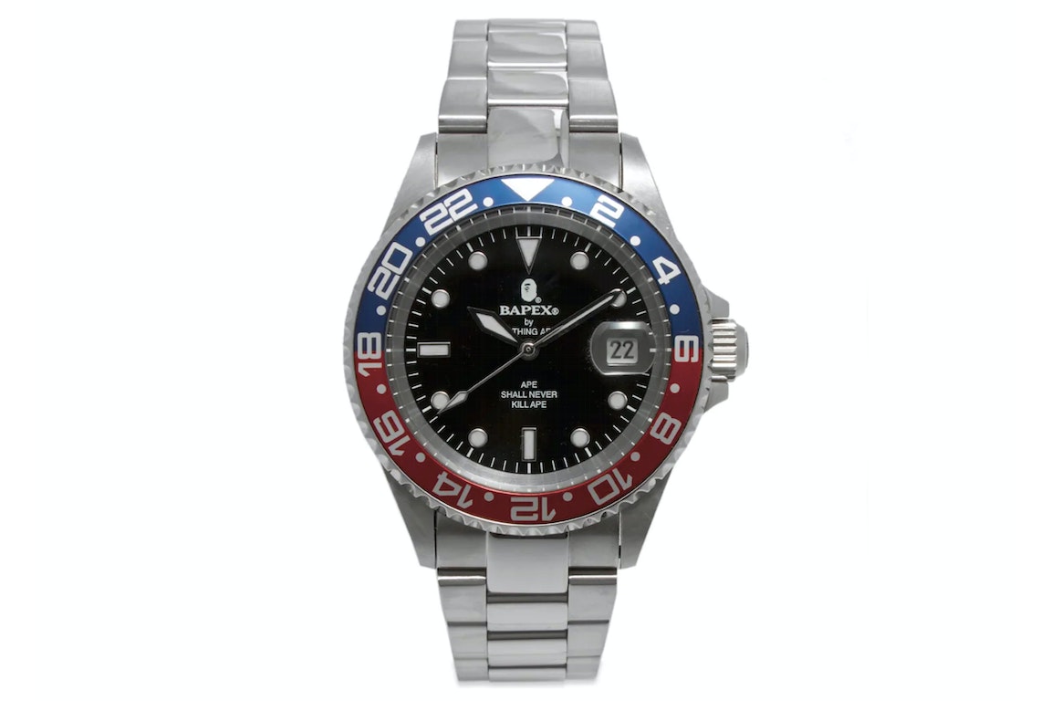 Pre-owned Bape Abathing Ape Type 2 X Watch Silver Red Blue