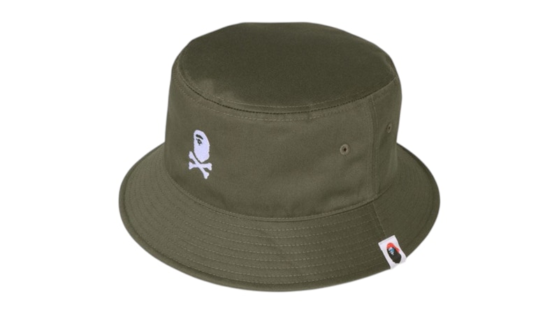 Pre-owned Bape Men's  Ape Crossbone Bucket Hat In Olivedrab Green