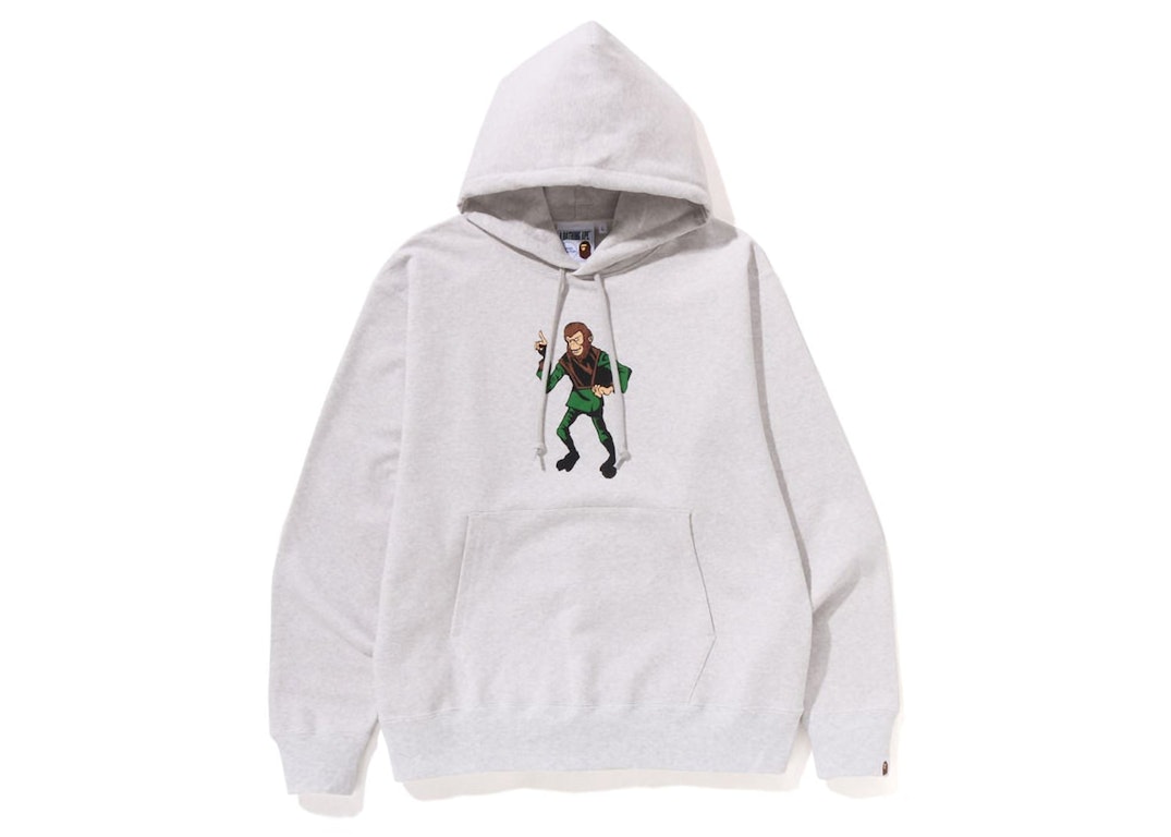 Pre-owned Bape Ape Graphic Relaxed Fit Pullover Hoodie Grey