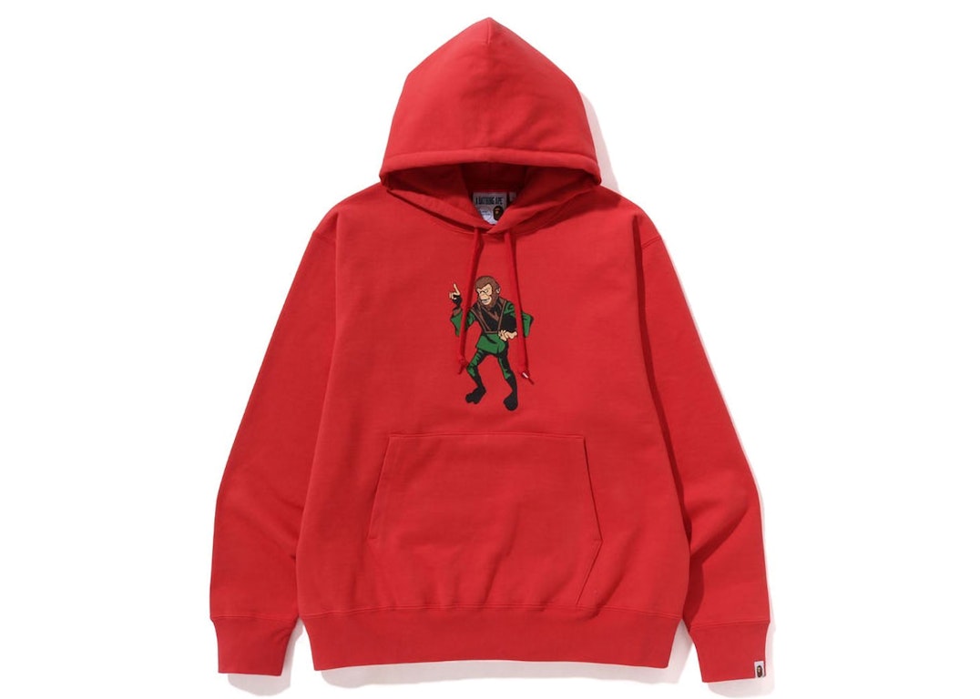 Pre-owned Bape Ape Graphic Relaxed Fit Pullover Hoodie Red