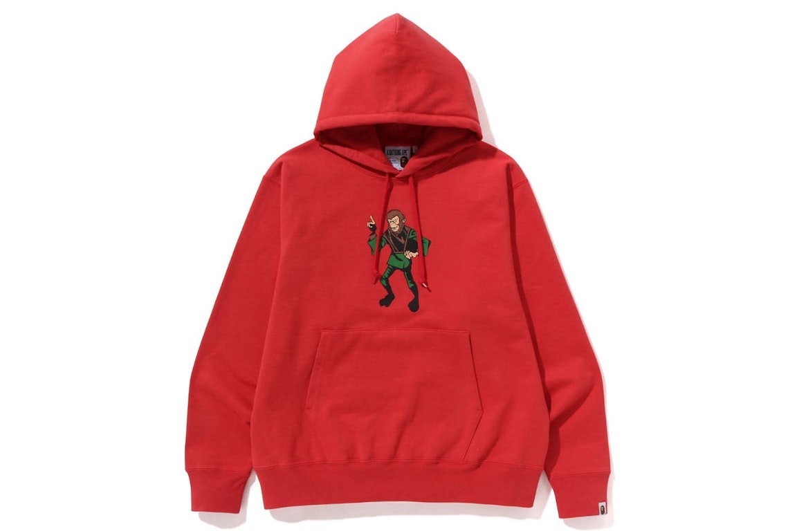 Pre-owned Bape Ape Graphic Relaxed Fit Pullover Hoodie Red