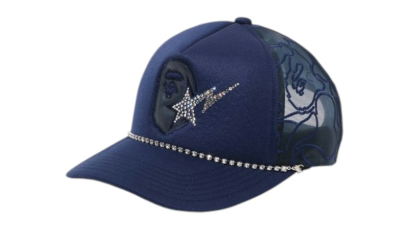 BAPE Ape Head Crystal Mesh Cap Navy Blue