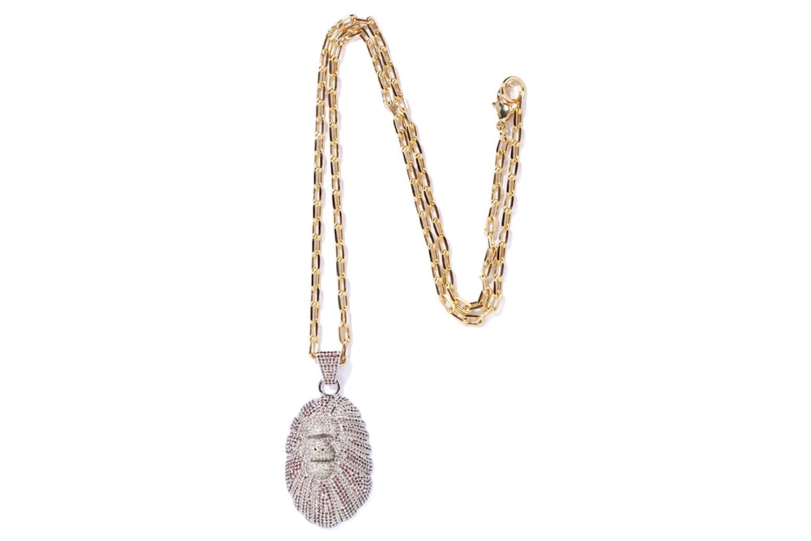 Pre-owned Bape Ape Head Crystal Stone Necklace (fw22) Gold