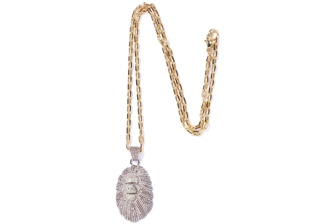 BAPE Ape Head Crystal Stone Necklace (FW22) Gold