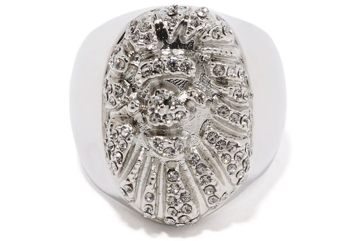 Pre-owned Bape Ape Head Crystal Stone Ring (fw22) Silver