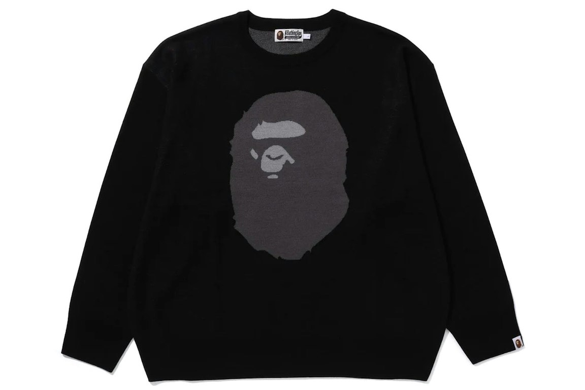 Pre-owned Bape Ape Head Jacquard Knit Sweater Black