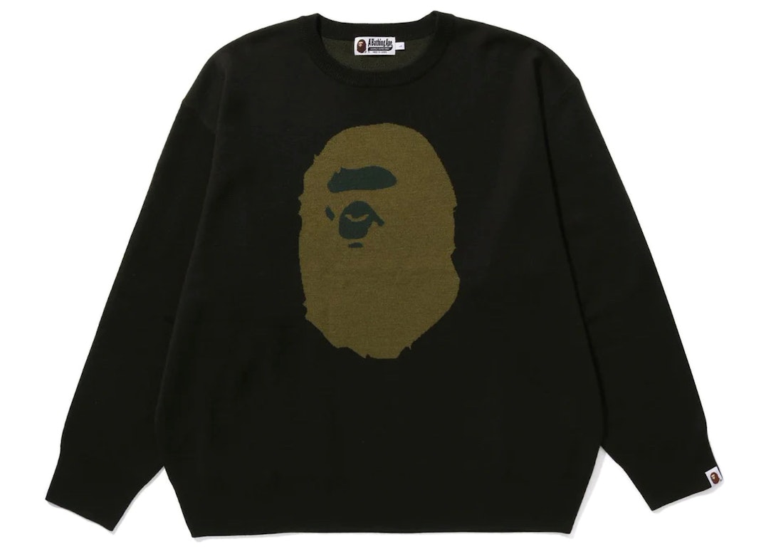 Pre-owned Bape Ape Head Jacquard Knit Sweater Green