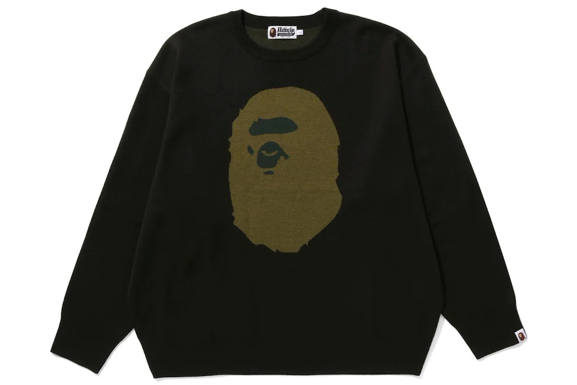 Pre-owned Bape Ape Head Jacquard Knit Sweater Green