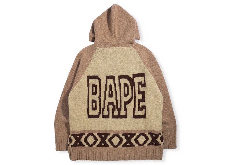 BAPE Ape Head Knit Zip Hoodie Beige Men's - FW21 - US