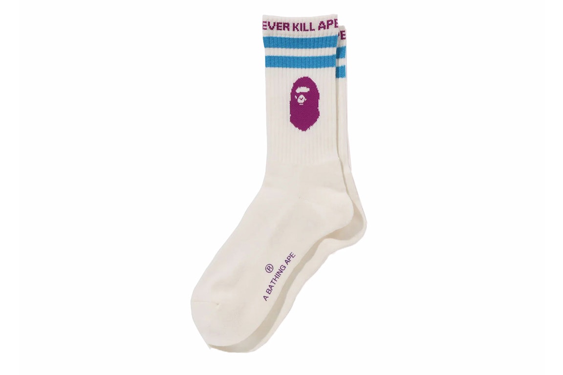 Pre-owned Bape Ape Head Line Socks (ss24) White