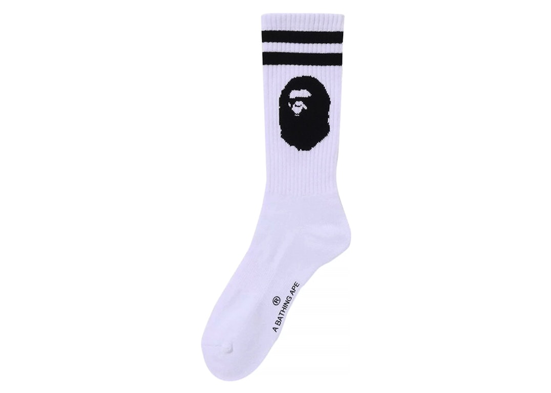 Pre-owned Bape Ape Head Line Socks White/black