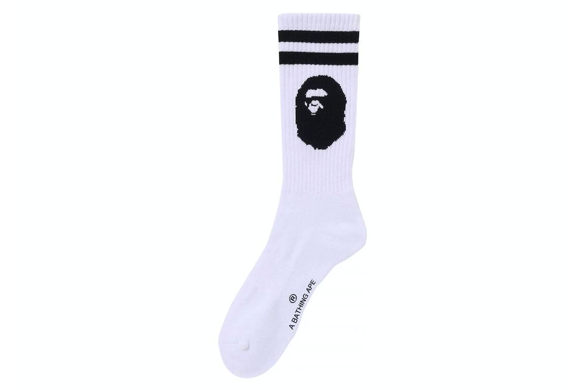 Pre-owned Bape Ape Head Line Socks White/black
