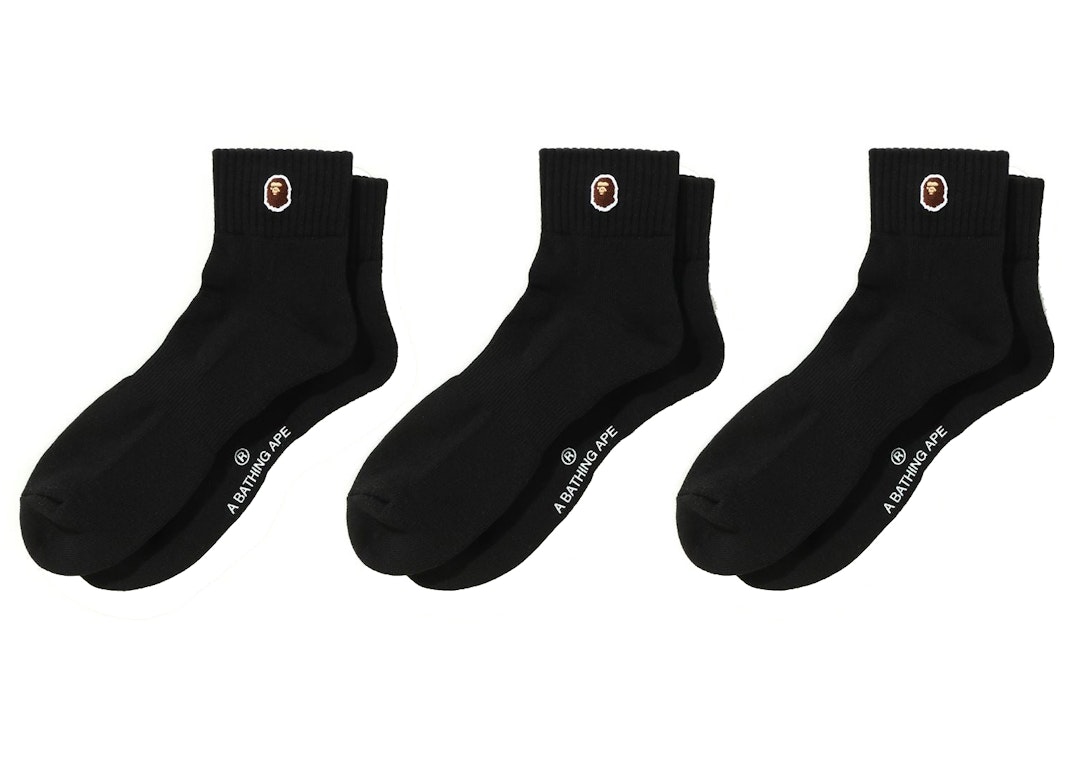 Pre-owned Bape Ape Head One Point Ankle Socks (3 Pair) Socks Black