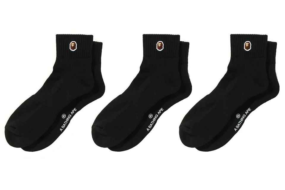 BAPE Ape Head One Point Ankle Socks (3 Pair) Socks Black