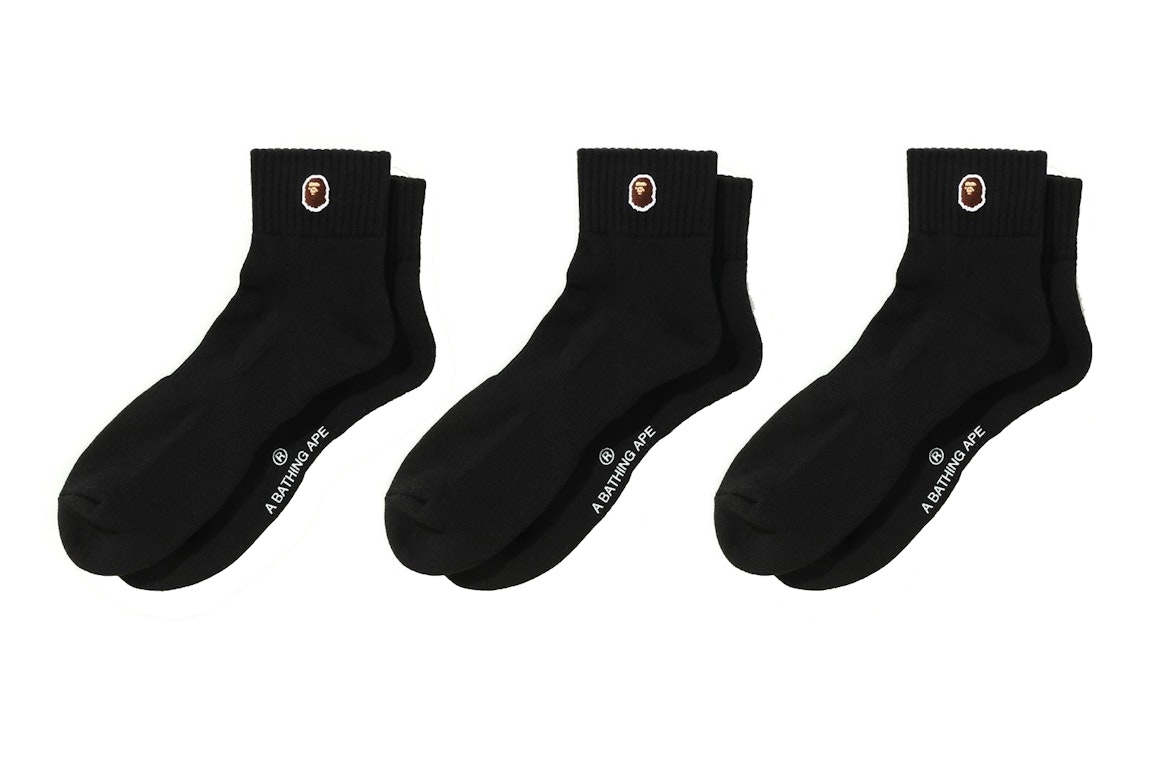 Pre-owned Bape Ape Head One Point Ankle Socks (3 Pair) Socks Black