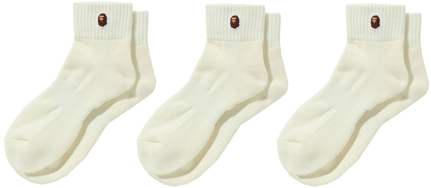 BAPE Ape Head One Point Ankle Socks (3 Pair) Socks White - SS22 - US