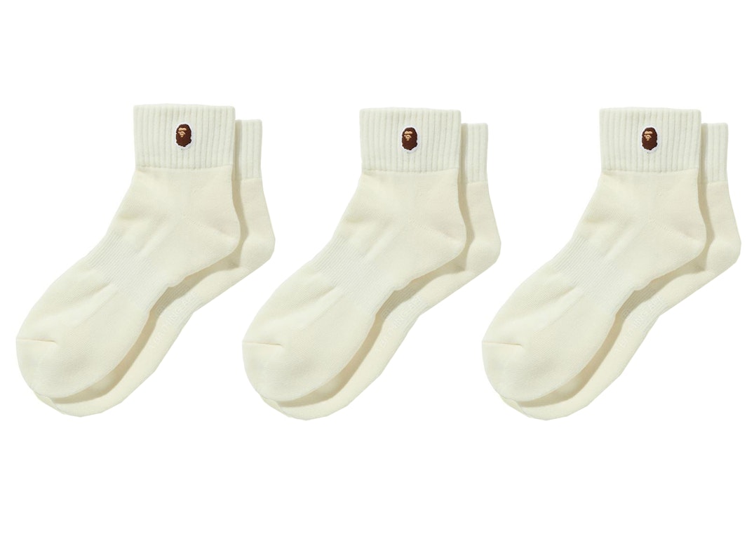 Pre-owned Bape Ape Head One Point Ankle Socks (3 Pair) Socks White