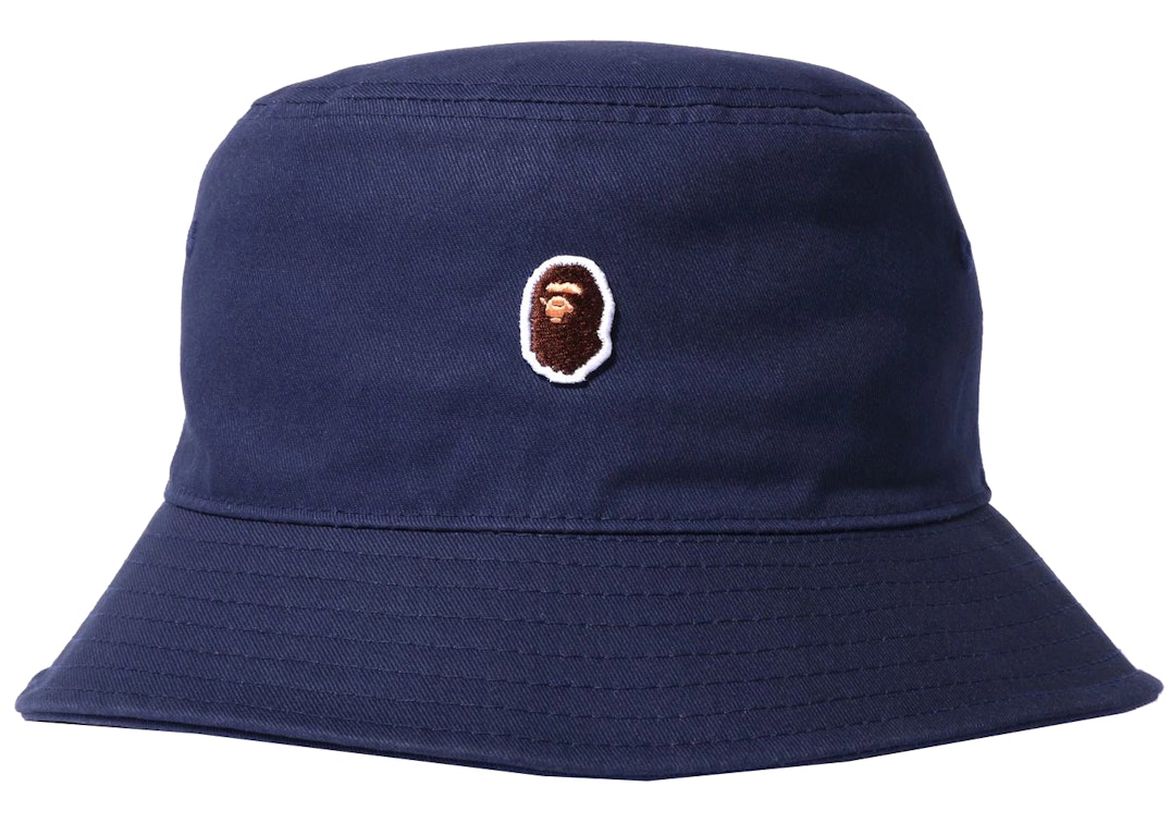 Pre-owned Bape Ape Head One Point Bucket Hat Navy
