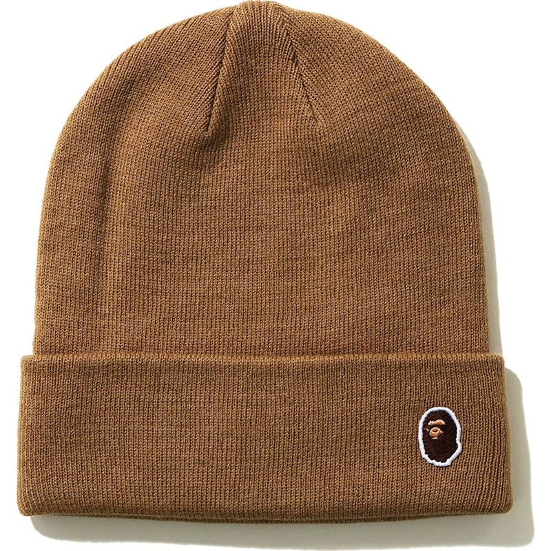 Pre-owned Bape Ape Head One Point Knit Cap (fw20) In Beige
