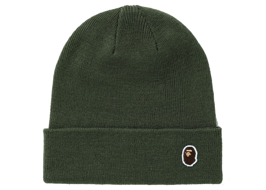 Pre-owned Bape Ape Head One Point Knit Cap (fw21) Olivedrab