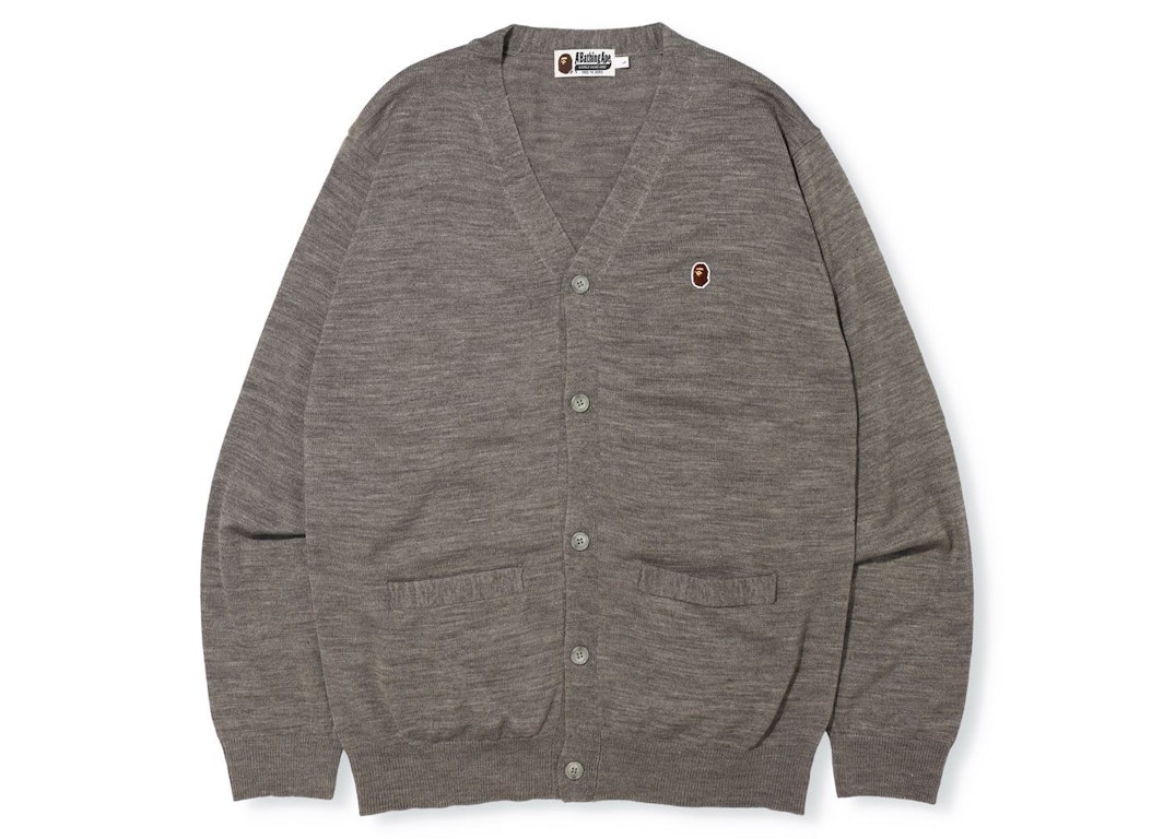 Pre-owned Bape Ape Head One Point Knit Cardigan Gray