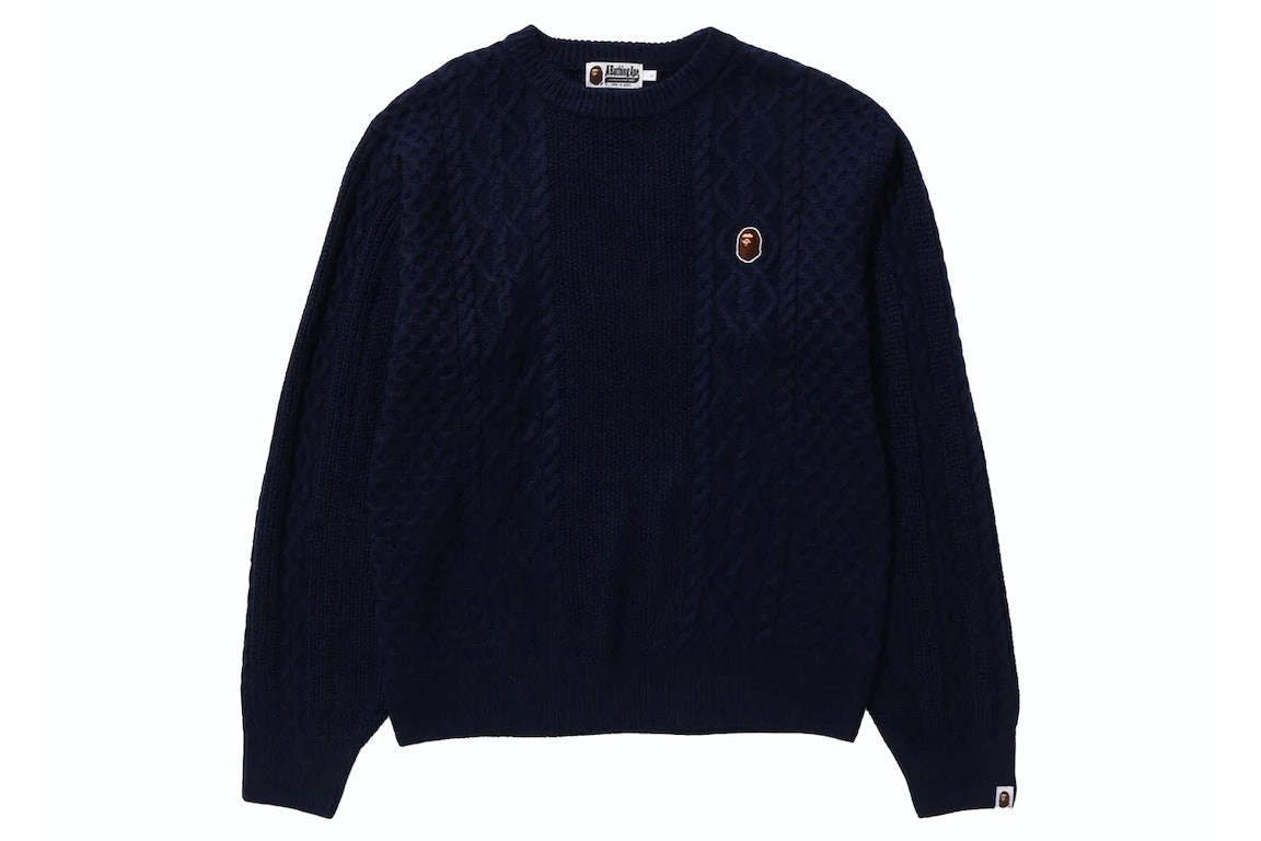 Pre-owned Bape Ape Head One Point Knit Sweater Navy