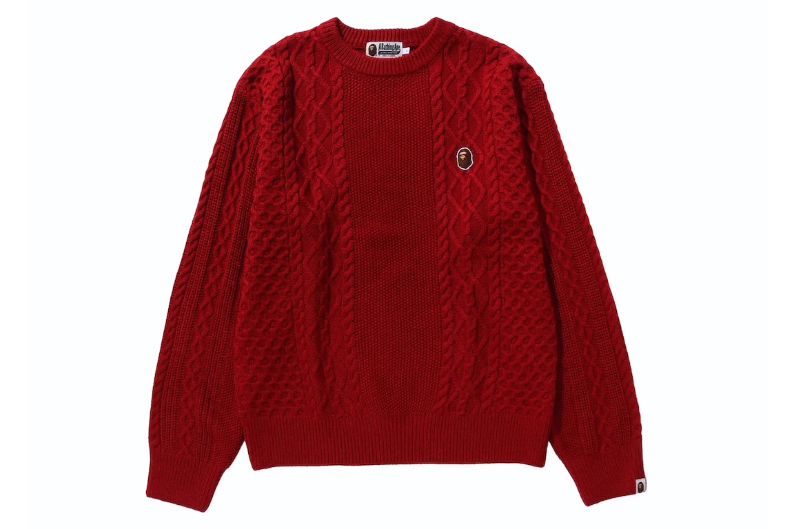Pre-owned Bape Ape Head One Point Knit Sweater Red