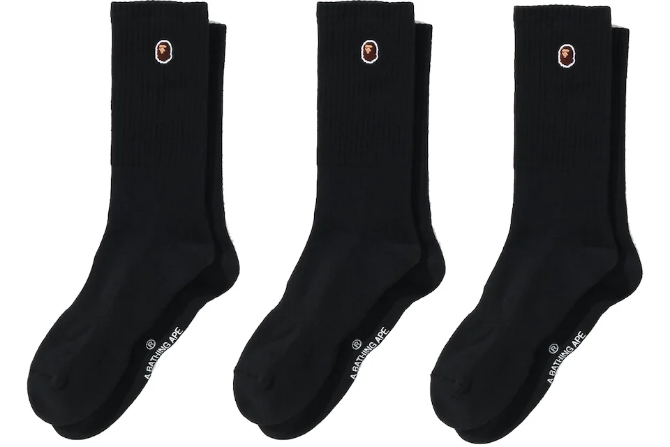 BAPE Ape Head One Point Socks (3 Pack) Black